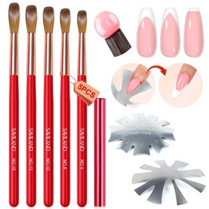 Saviland Kolinsky 5-Size Sculpt Set: #4/8/10/12/16 Acrylic Brushes for 3D Art & Extensions - Red Core Pro-Level Kit. (Size 4/8/10/12/16, Red) - 1 of 4