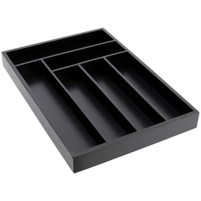 Black Bamboo 6-Slot Silverware Drawer Organizer Tray