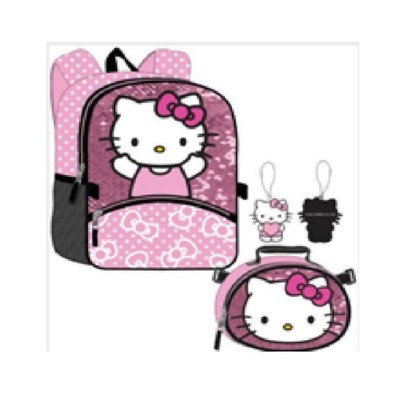 Hello Kitty School 3PC Backpack with Insulated Detachable Lunch Bag and Keychain