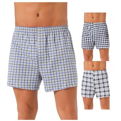 INSPIRE CHIC Men's 3 Pack Elastic Waistband Plaid Pattern Underwear Boxer Shorts