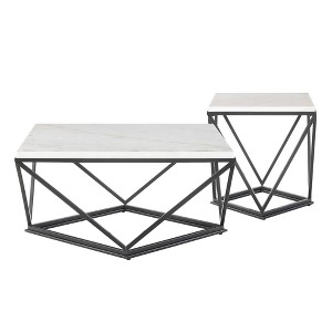 2pc Conner Occasional Coffee Table & End Table Set White - Picket House Furnishings: Marble Surface, Metal Frame - 1 of 4