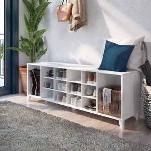 Prepac Entryway Shoe Storage Bench with 14 Shoe Cubbies White - 1 of 4