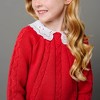 Hope & Henry Girls' Organic Long Sleeve Eyelet Collar Cable Sweater, Red Cable with Collar, X-Small - 3 of 4