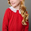 Hope & Henry Girls' Organic Long Sleeve Eyelet Collar Cable Sweater, Kids - image 3 of 4