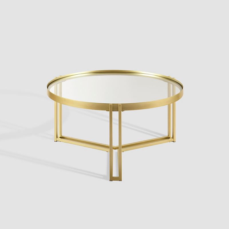 Modern Glam Tray Top Round Glass Coffee Table Gold - Saracina Home, 6 of 11