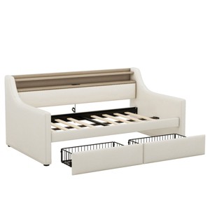 TopComfy Beds Twin Size Daybed with Storage Drawers Upholstered Design with Soft Padded Bedroom Furniture for Bedroom, Beige, 78.35"*10.24"*6.69" - 1 of 4