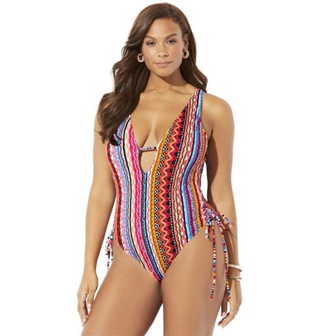 Swimsuits For All Women's Plus Size A-list Plunge One Piece Swimsuit - 18,  Blue : Target