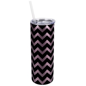 Elanze Designs Rose Gold 20 Ounce Double Wall Stainless Steel Glitter Travel Tumbler With Sliding Lid And Straw, Chevron - 1 of 4
