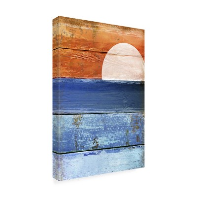 Large Blue and Orange Nautical Mixed Media Canvas Art