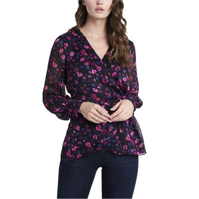Vince Camuto Womens Floral Wrap Blouse