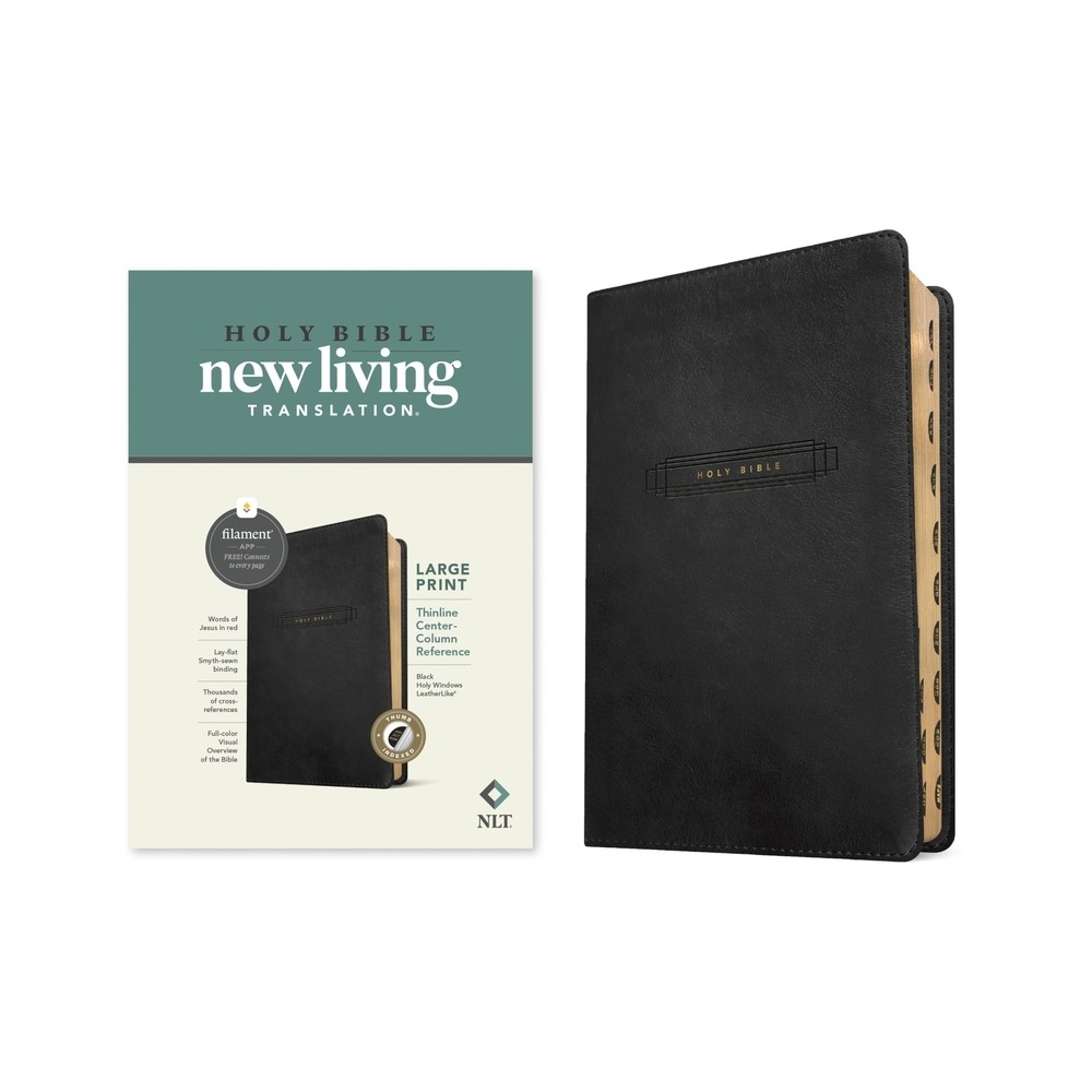 NLT Large Print Thinline Center-Column Reference Bible, Filament Enabled (Leatherlike, Black Holy Windows, Indexed, Red Letter) - (Leather Bound)