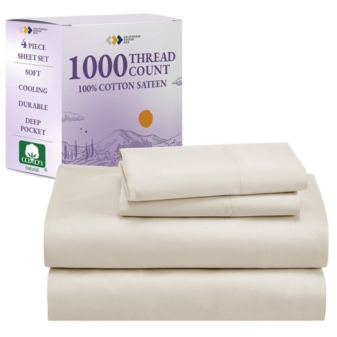 Luxury 1000 Thread Count Bed Sheets Set - 100% Cotton Sateen - Soft ...