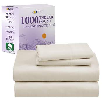 Luxury 1000 Thread Count Bed Sheets Set - 100% Cotton Sateen - Soft, Thick & Deep Pocket by California Design Den