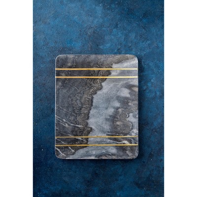 Dark Gray Marble and Brass Inlay Rectangular Pastry Board