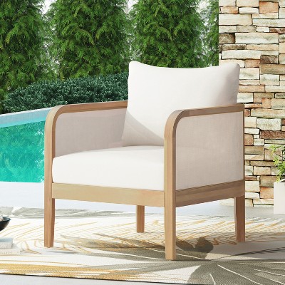 Christopher Knight Home Larci Modern Outdoor Acacia Wood Club Chair with Cushions, Beige/Teak