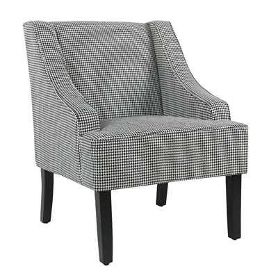 Fabric Upholste Wooden Accent Chair with Check Pattern Black/White - Benzara