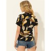 Allegra K Women's Hawaiian Floral Leaves Printed Short Sleeve Button Down Vintage Shirt - 4 of 4