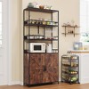 3-Tier 71" Freestanding Bakers Rack Tall Bar Cabinet/ Shelving Unit with Wine Rack,  Storage Shelves & Barn Door for Kitchen Dining Room, Retro Color - 2 of 4