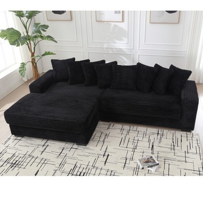 NicBex Couches for Living Room 2-Piece L-Shaped Sofa Corduroy Upholstered Sofa Left Chaise Daybed with Armrests and 8 Throw Pillows