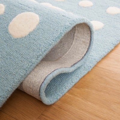 Blue and Ivory Hand-Tufted Wool Kids Polka Dot Rug, 5' x 5'