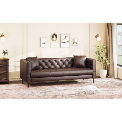 Leather Couch for Living Room, Modern Leather Sofa with Deep Seat, Handmade Button Tufted 3 Seater Sofa, Chesterfield Couch for Apartment, Office