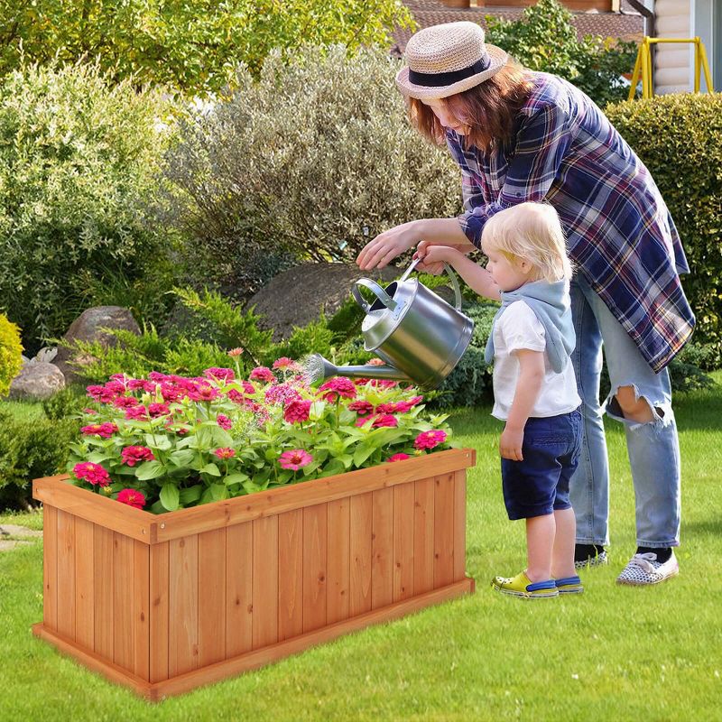 Costway Raised Garden Bed Fir Wood Rectangle Planter Box with Drainage Holes Orange, 4 of 11