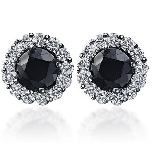 Pompeii3 2 3/4 Ct Halo Black & White Diamond Studs 14k Black Gold 10mm - 1 of 4