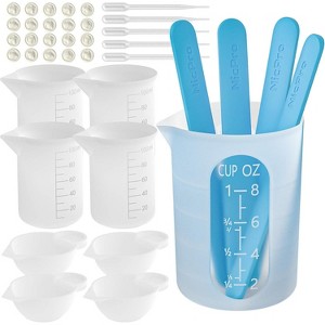 JDICTION Silicone Resin Measuring Kit - 250ml & 100ml Cups with Sticks, Pipettes & Finger Cots for Epoxy, Jewelry & Wax Crafting - 1 of 4