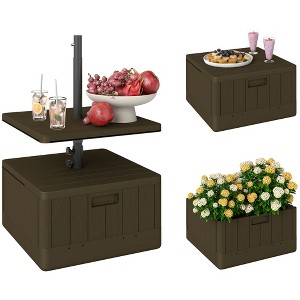 Outsunny Patio Umbrella Base with Table Tray, Heavy Duty Weighted Umbrella Stand with Wheels Handles, 176lbs with Stand Filling - 1 of 4