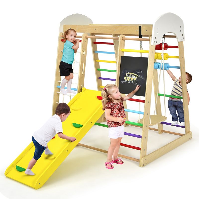 Costway Indoor Playground Climbing Gym Kids Wooden 8 in 1 Climber Playset  for Children, 1 of 11