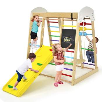 Costway Indoor Playground Climbing Gym Kids Wooden 8 in 1 Climber Playset  for Children