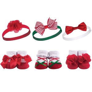 Hudson Baby Infant Girl Headband and Socks Giftset 6pc, Holly, One Size - 1 of 2