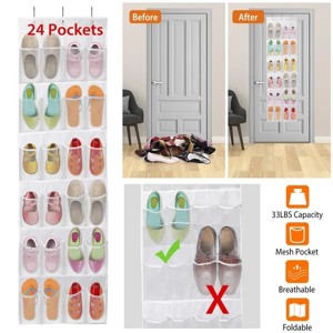 1Pc Over the Door Shoes Rack 24-Pocket Crystal Clear Organizer 6-Layer Hanging Storage Shelf for Shoes Slippers Small Toys Closet Cabinet - 1 of 4