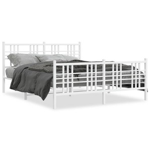 vidaXL White Metal Double Bed Frame with Headboard/Footboard - Robust Steel Slats, Center Legs, Storage Space - 59.1"x78.7" - 1 of 4