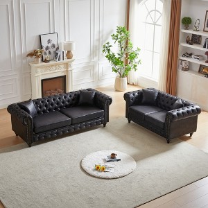 113'' Tech Fabric Chesterfield 3+2 Seater Sofa Set with Rolled Arms, Tufted Buttons and Wooden Legs - 1 of 4