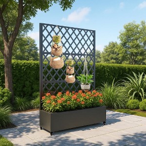 Metal Privacy Screen with Planter Box, 72" H x 47" W Outdoor Privacy Screens and 3-Panels, Garden Decorative with Trellis for for Climbing Vines - 1 of 4