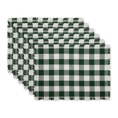 Design Imports Hunter Green  Heavyweight Check Fringed Placemat Set/6