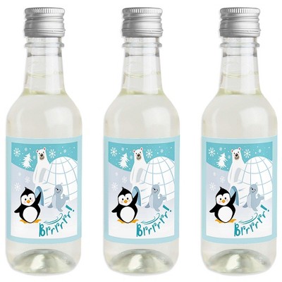 Big Dot of Happiness Arctic Polar Animals - Mini Wine & Champagne Bottle Label Stickers - Winter Baby Shower or Birthday Party Favor Gift - Set of 16