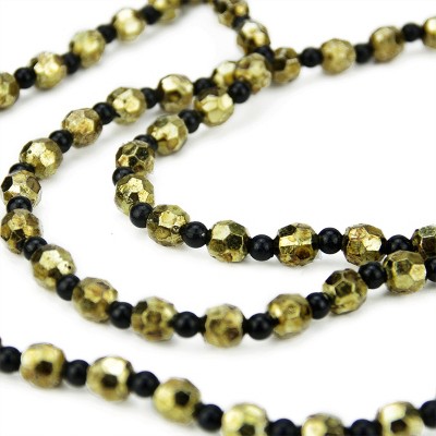 Sage 2.5' x 14" Black/Gold Beaded Artificial Christmas Garland Swag