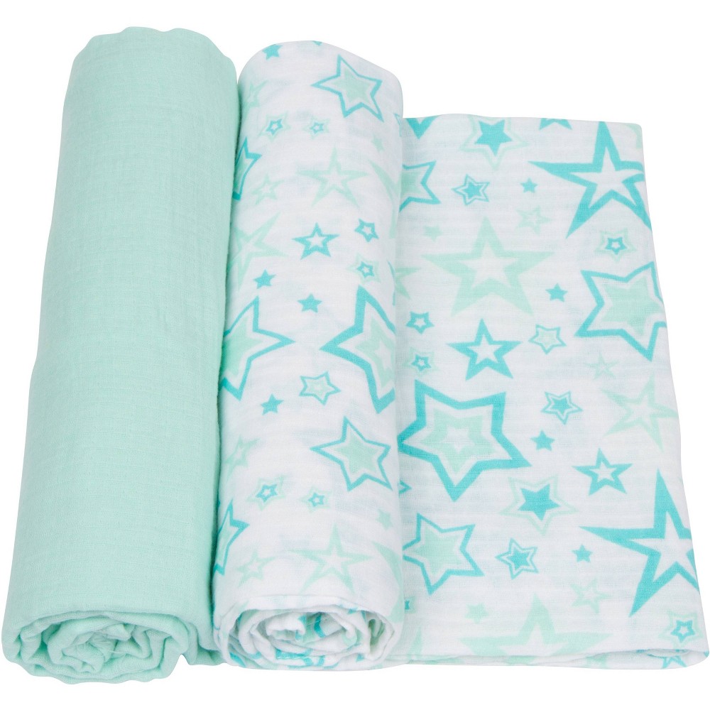 Photos - Children's Bed Linen MiracleWare Muslin Swaddle Blanket - Aqua Stars 2pk