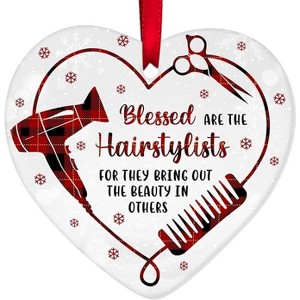 Lomsoe Hairstylist Christmas Ornament Heart-Shaped Ceramic 2-Side Printed, Hairstylist Gifts Women, Christmas Decorations for Trees Christmas Gift - 1 of 4