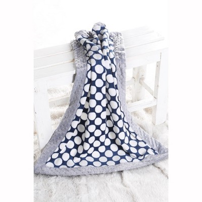 Bacati - Elephants Blue/grey Blanket Navy Dots with Grey Border