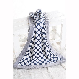 Bacati - Elephants Blue/grey Blanket Navy Dots with Grey Border - 1 of 4