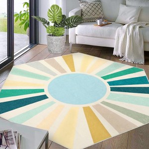 Boho Rugs Washable Kids Rug Non Slip Nursery Rug Low Pile Floor Mat Soft & Non-Shedding Sunshine Carpet Colorful Rainbow Printed Indoor Rugs - 1 of 4