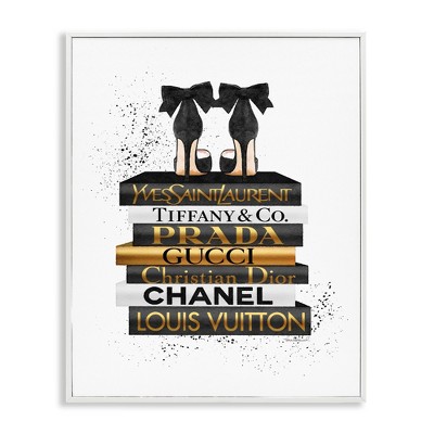 Stupell Industries Black Gold White Glam Bookstack, 16" x 20"