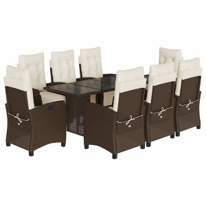 vidaXL Patio Dining Set with Cushions Table and Chair Furniture Poly Rattan - Brown and Cream Glass 8 Piece - 1 of 4