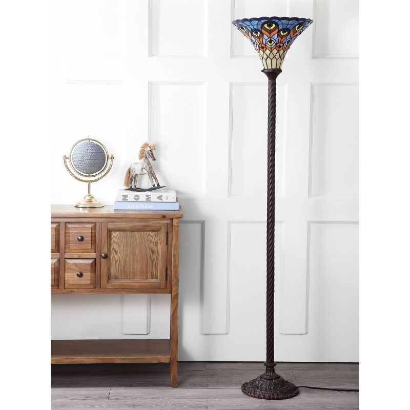 70&#34; Peacock Tiffany Torchiere Floor Lamp (Includes LED Light Bulb) Bronze - JONATHAN Y, 4 of 6