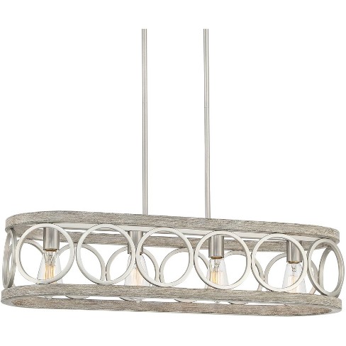 Franklin Iron Works Salima Brushed Nickel Gray Wood Linear Pendant