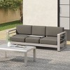 3-Seater Modern Aluminum Outdoor Patio Sofa with Convertible Tray and Khaki Cushions for Backyard-The Pop Home - 2 of 4