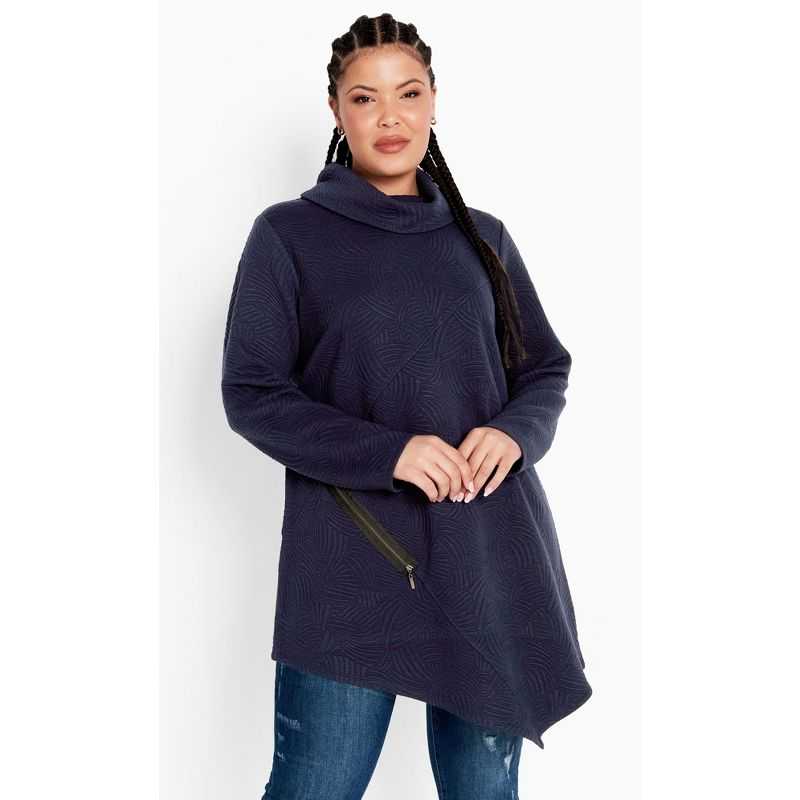 Women's Plus Size Tilly Textured Tunic - Navy | EVANS, 1 of 8